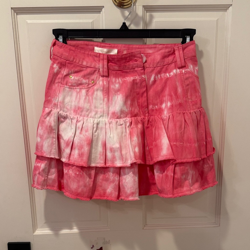LoveShackFancy Tie-Dye Pink Mini Skirt